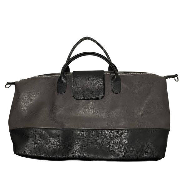 Brouk & Co Alpha Vegan Leather Duffel Bag Travel Set Black Gray Weekender NEW - Picture 2 of 11